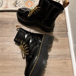 Dr. Martens Black Platform Boots with Yellow Laces